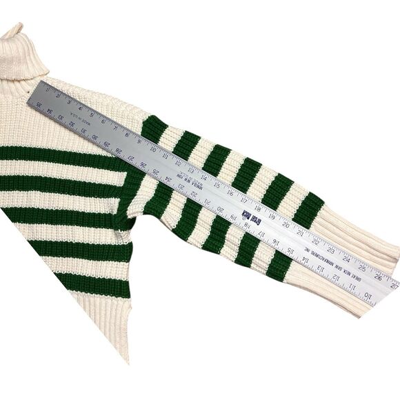Madewell Ivory Green Striped Ribbed Turtleneck Sweater Womens M Preppy - Picture 9 of 12